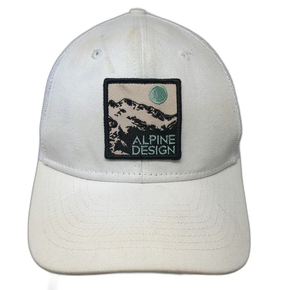 Alpine Design Trucker Hat White One Size Mountain Patch Mesh Back Snapback Cap